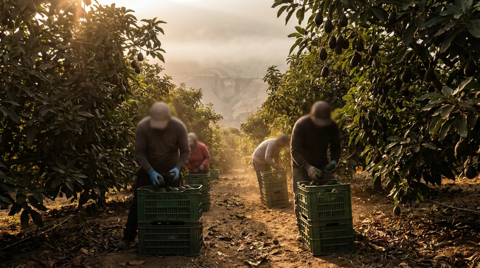 Peruvian avocado orchard at harvest on Andean terraces